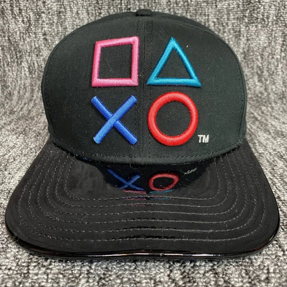 PlayStation Button Logo Snapback Hat Bioworld Patent Brim Blue Bottom Gamer Cap